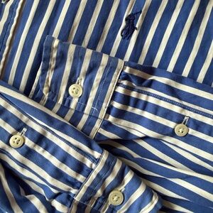 POLO Ralph Lauren Men’s Vintage Blue & White Bengal Stripe Button Down - Sz XL